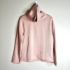 J. Crew Funnel Neck Muted Pink Plaid Pullover Sweater Fleece-Lined NWT Sz L